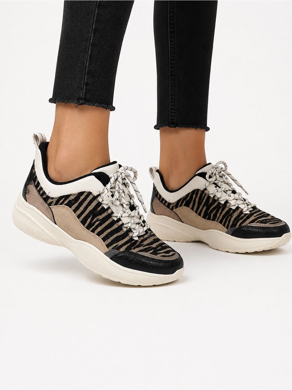 H&M Tiger-Print Platform Lace-Up Sneakers in Black & Tan